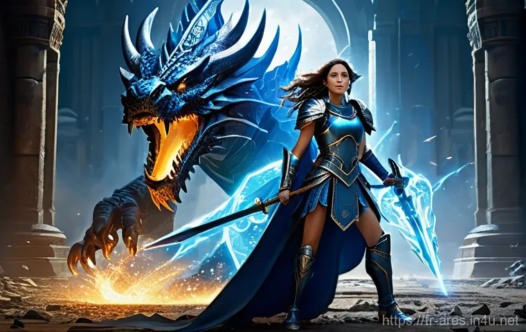 아레스 무적 상태 활용법 - **Defensive Invincibility in a Mythical Arena:** A heavily armored female warrior, clad in ornate, p...