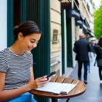 아레스 이벤트 캘린더 - **Prompt:** A young woman, dressed in chic yet comfortable French-style casual wear (e.g., a striped...