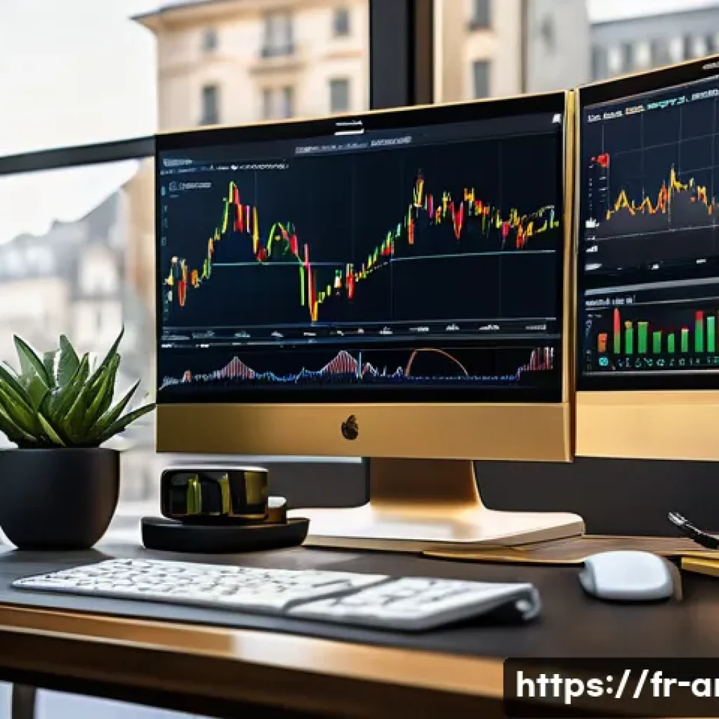 아레스 거래소 골드 벌기 - A sophisticated digital trading interface of Ares Exchange displayed on a sleek computer monitor, sh...