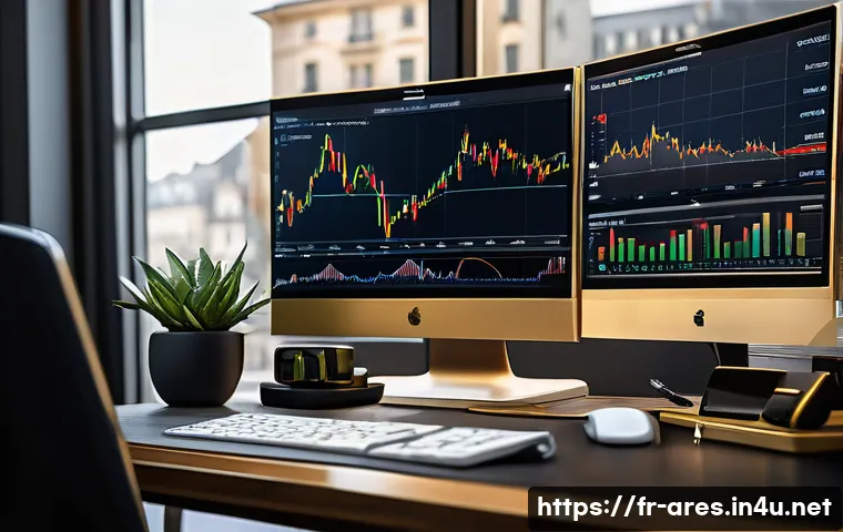 아레스 거래소 골드 벌기 - A sophisticated digital trading interface of Ares Exchange displayed on a sleek computer monitor, sh...